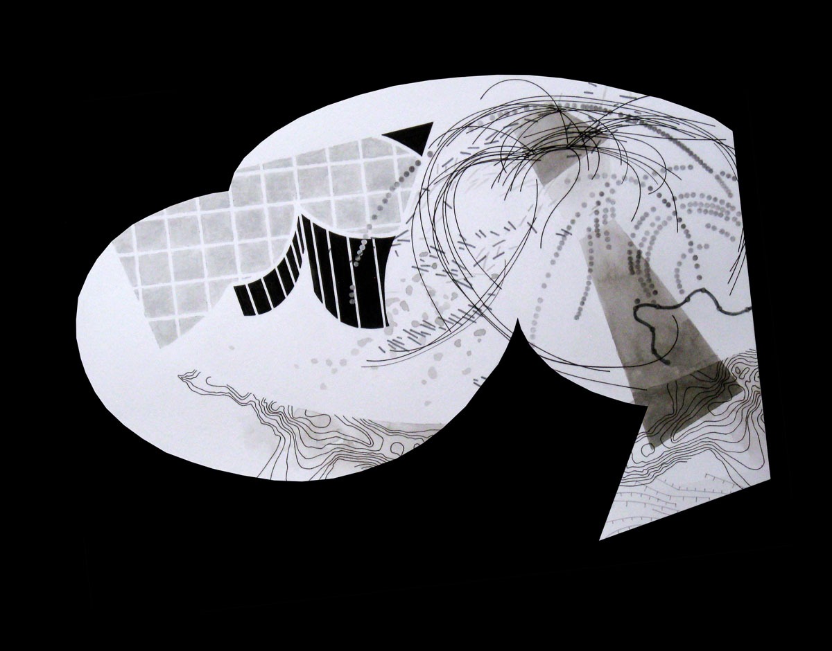 Hither and Thither 1.1, 2014, mixed media on shaped paper, 15.25" x 24" by Robert Green. ©