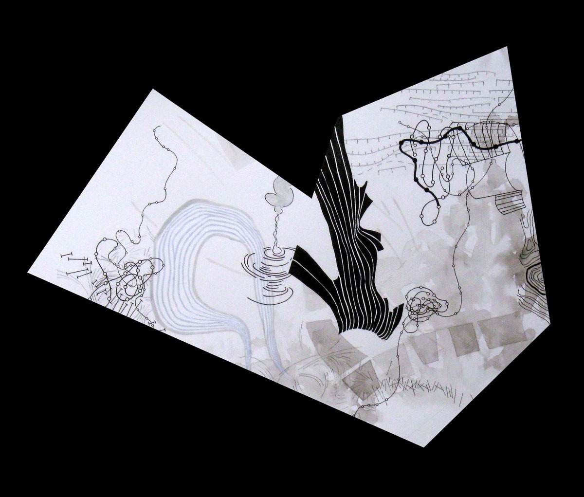 Hither and Thither 1.2, 2014, mixed media on shaped paper, 16" x 20.75" by Robert Green. ©