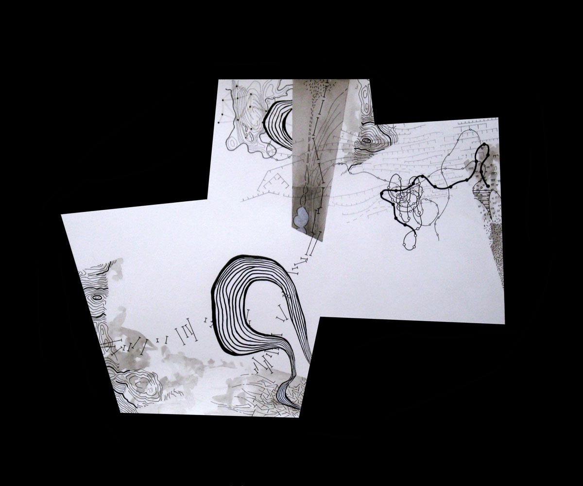 Hither and Thither 1.3, 2014, mixed media on shaped paper, 18" x 23.5" by Robert Green. ©