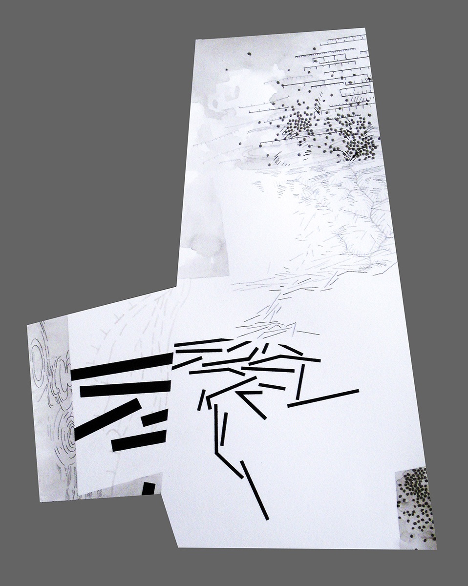 Hither and Thither 2.2, 2014, mixed media on shaped paper, 23.75" x 18.5" by Robert Green. ©