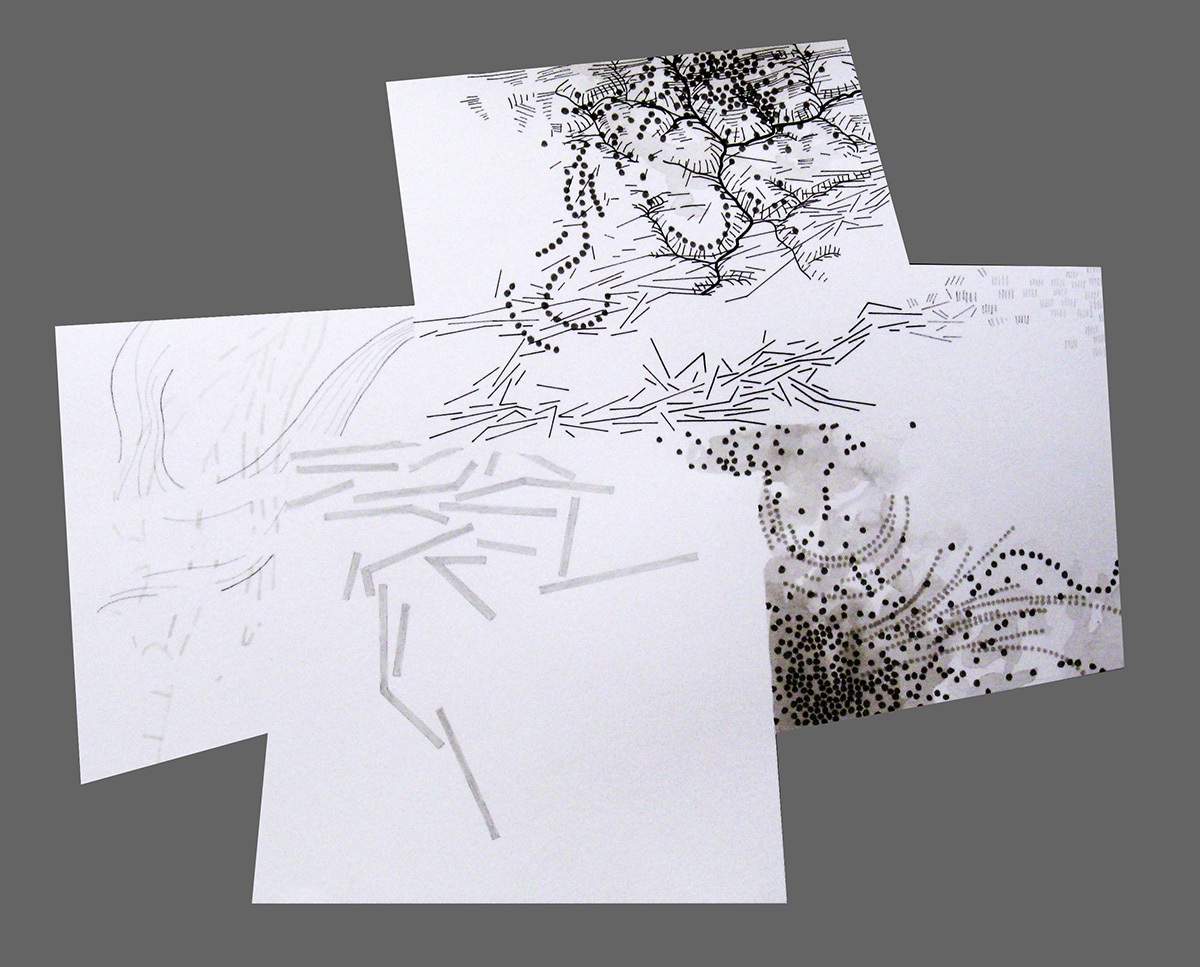Hither and Thither 2.3, 2014, mixed media on shaped paper, 18" x 22.25" by Robert Green. ©