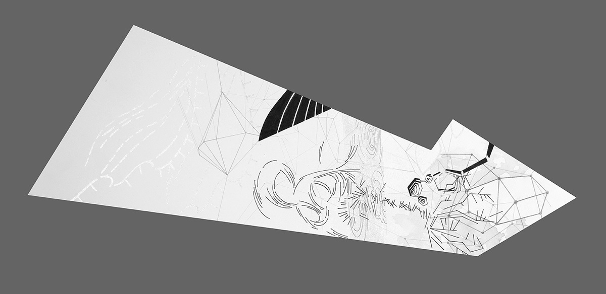 Hither and Thither 2.4, 2014, mixed media on shaped paper, 12" x 28" by Robert Green. ©