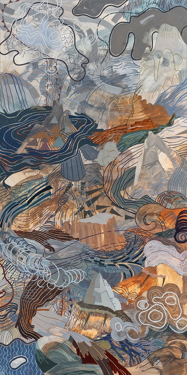 Deluge No. 3, 2021, acrylic on paper, 48" x 24.25" by Robert Green. ©