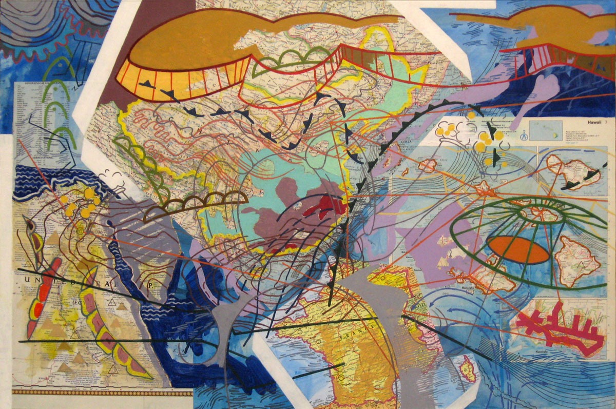 Lovers Leap, 2013, acrylic and collage on panel, 20" x 29" by Robert Green. © Collection of Caleb and Julia Cuccaro-Green