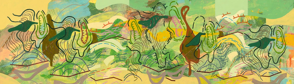 Pastoral Sonata Fragment, 2011, acrylic on paper, 10.25" x 36" by Robert Green. ©